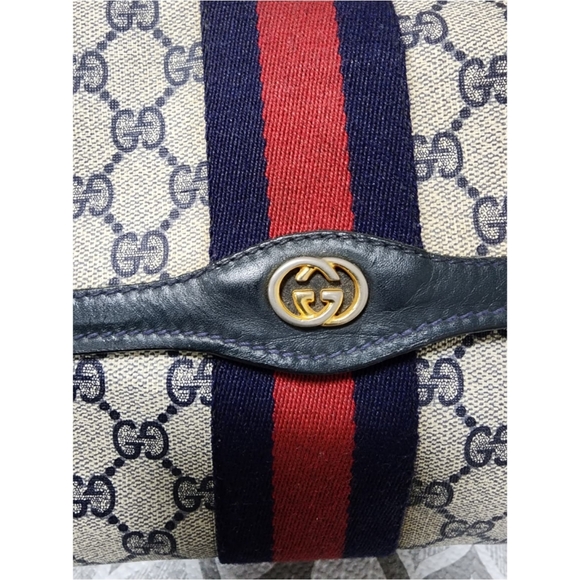 Gucci Vintage GG Sherry Line PVC Leather Clutch Beige/Navy Blue - Picture 9 of 14